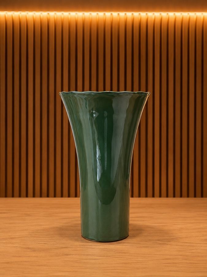 Vaso Tulipa Verde Esmeralda Glossy | Vaso Alto Cerâmica/ Vidro | Decor Elegante |