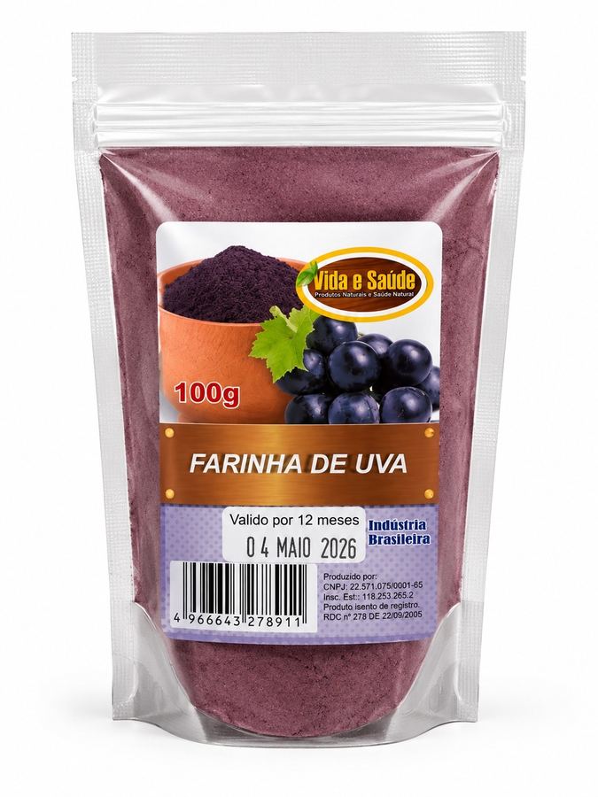 Farinha de Uva Integral Vida e Saúde 100g  Poder Antioxidante Natural
