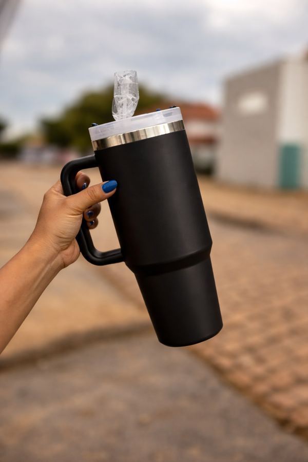 Copo Térmico Inox Portátil 1200ml Com Tampa e Canudo