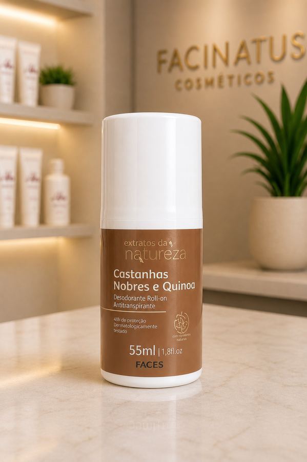 DESODORANTE FEMININO ROLL-ON CASTANHAS NOBRES E QUINOA 55ML