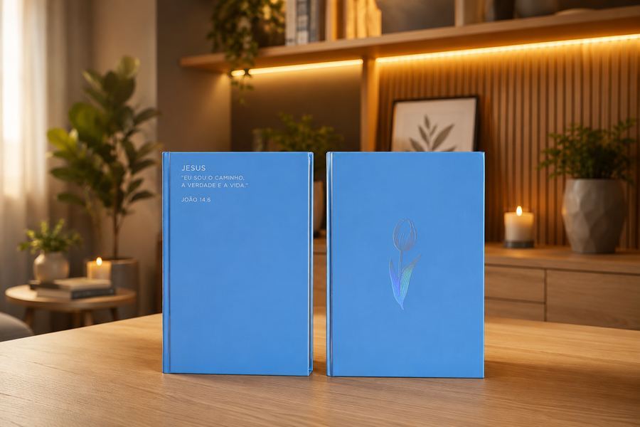 Bíblia Light Blue NAA, Letra Regular, com mapa, Capa Dura Azul
