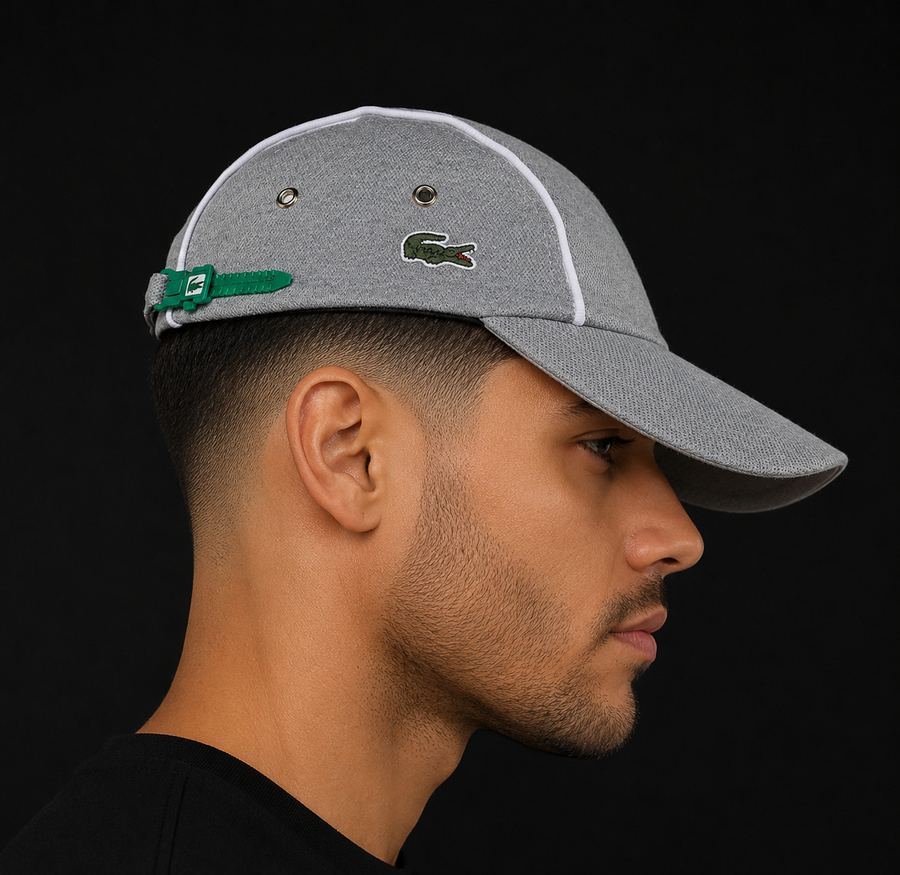 Boné Lacoste (Cinza e lista Branca)