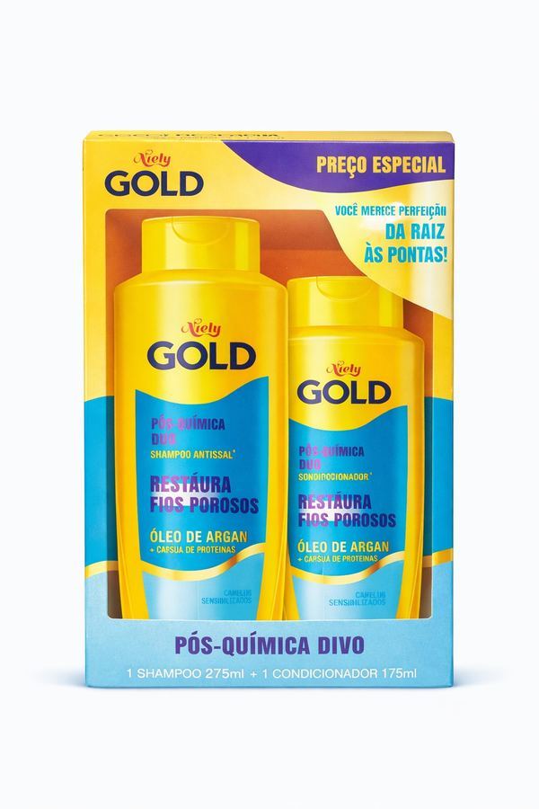 Kit Niely Gold Pós-Química Divo - Shampoo + Condicionador | Preço Especial