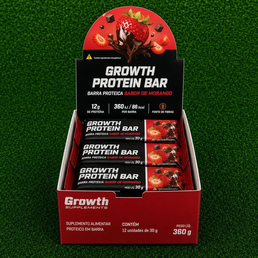 BARRINHA DE PROTEÍNA GROWTH MORANGO COM CHOCOLATE