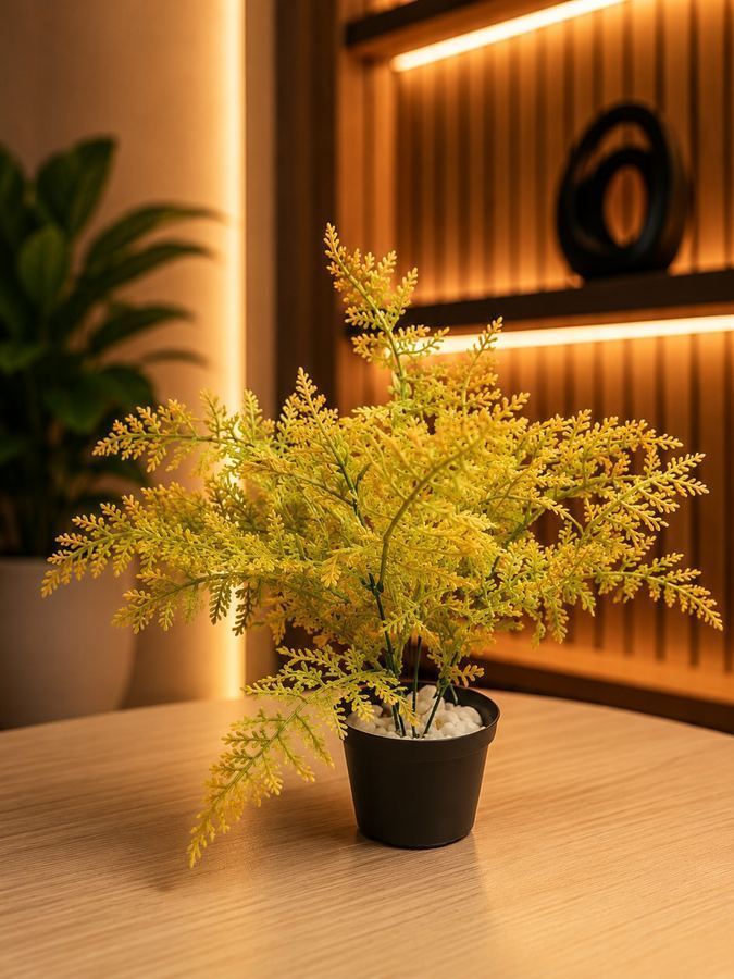 Planta Artificial Pluma Verde-Limão em Vaso Preto - Toque Fresh e Moderno