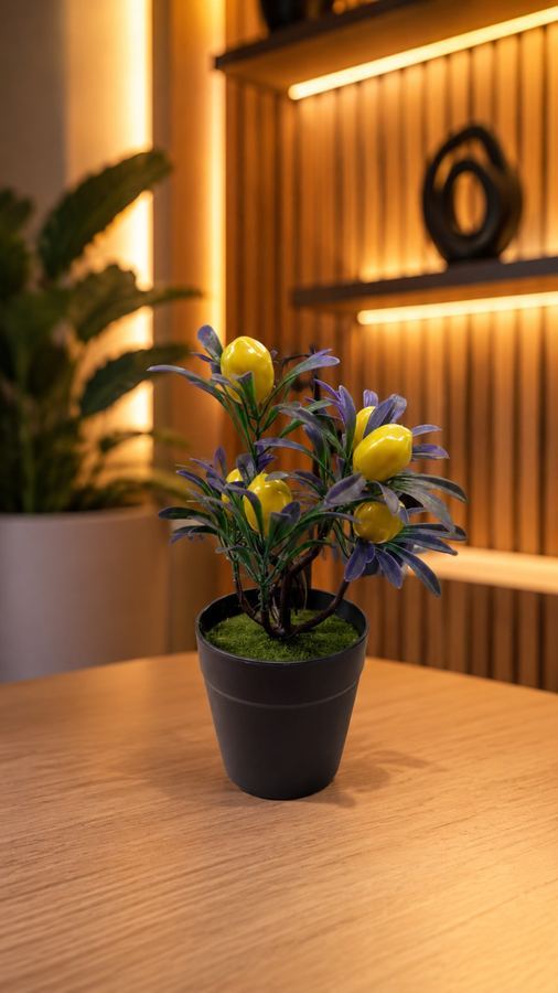 Mini Limoeiro Artificial Decorativo com Vaso Preto - Realista e Elegante
