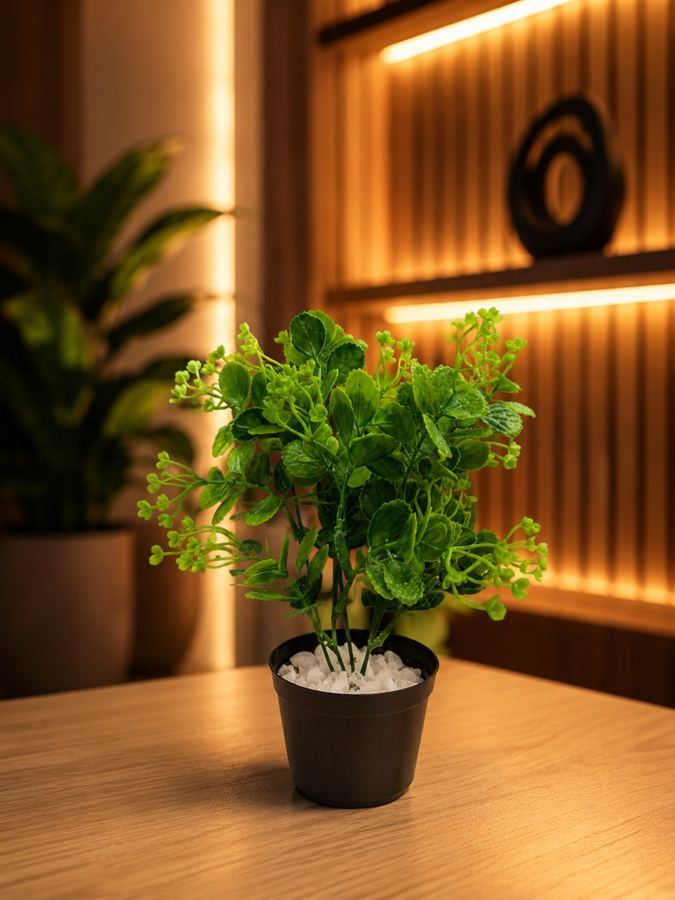 Planta Artificial Verdinho com Vaso Preto - Decoração Minimalista Realista