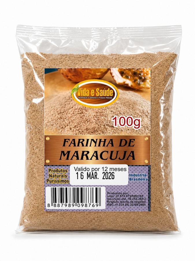 Farinha de Casca de Maracujá Vida e Saúde 100g  Rica em Pectina bloqueadora de Gordura