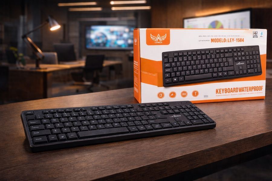 Teclado USB Lehmox LEY 1584 ABNT2 Resistente a Água Preto Full Size