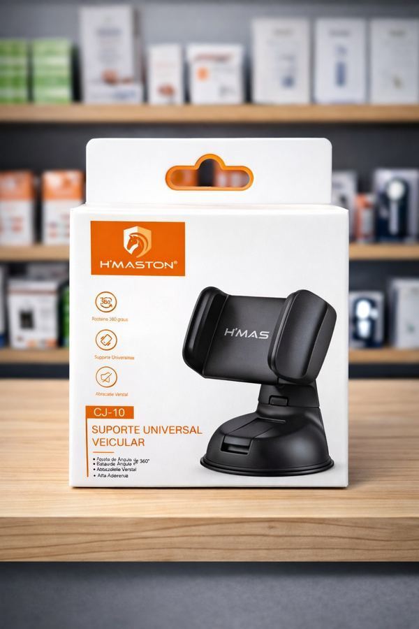 Suporte Celular Veicular Ventosa 360° H'maston Preto CJ10 Universal