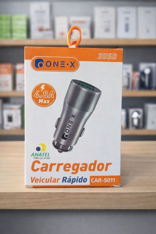 Carregador veicular universal 2.4A, 2 portas USB, ES24CH, Cinza