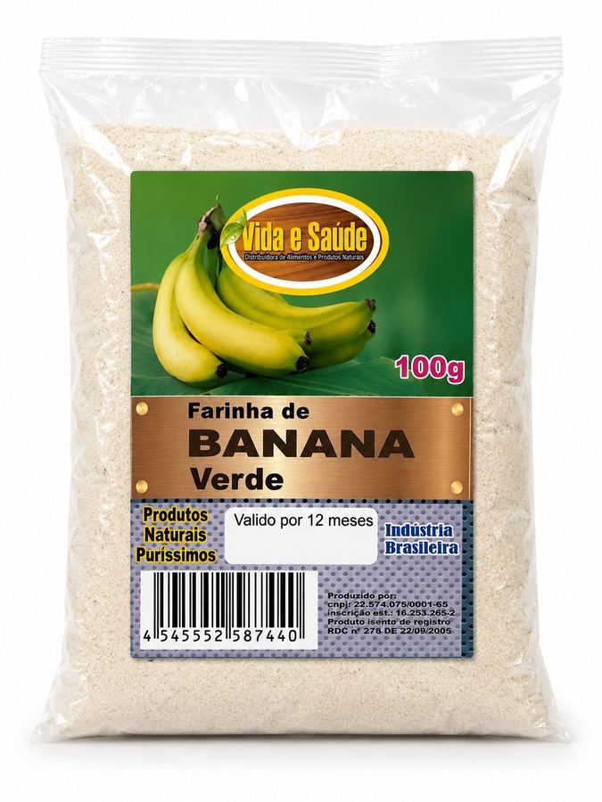 Farinha de Banana Verde Vida e Saúde 100g  Amido Resistente para a Saúde Intestinal