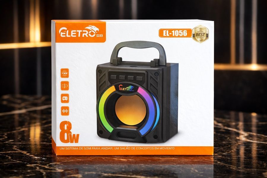 "Caixa de Som Bluetooth Eletro Mex EL-1056 8W LED RGB com Suporte de Celular Portátil TWS"