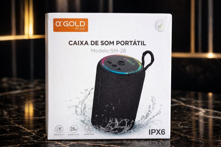 "Caixa de Som Bluetooth A'Gold Pro SM-31 20W LED RGB IPX6 Prova D'água Portátil TWS 10h Bateria"