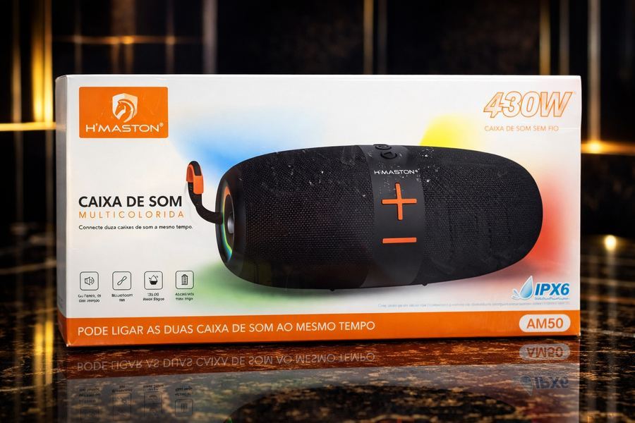 Caixa de Som Bluetooth H'Maston AM50 30W Prova D'água IPX6 Bateria 5200mAh Hi-Res TWS Portátil"
