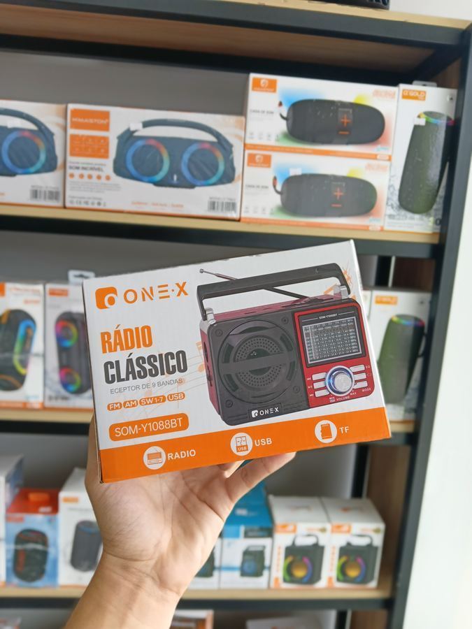 "Rádio Portátil OneX SOM-Y1088BT Retrô 9 Bandas AM FM SW Bluetooth USB TF Pilha e Bivolt"