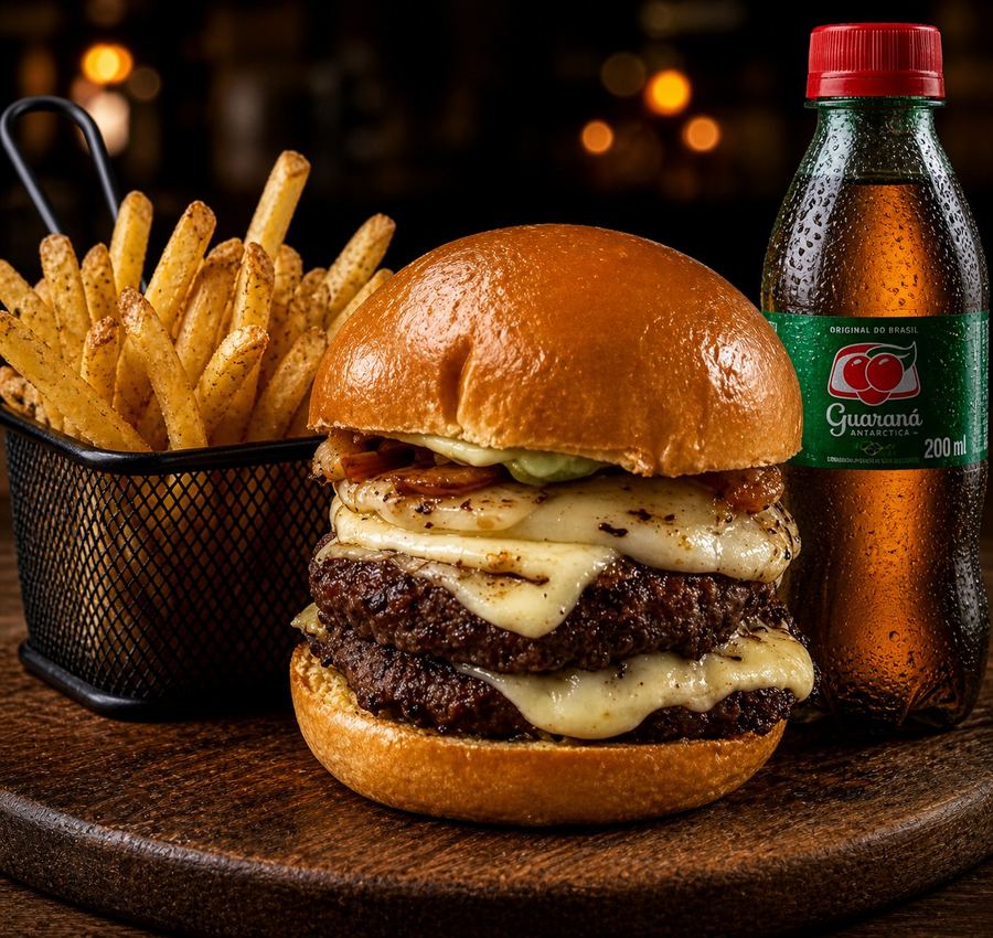Combo Hamburguer Artesanal Duplo Mussarela Bacon