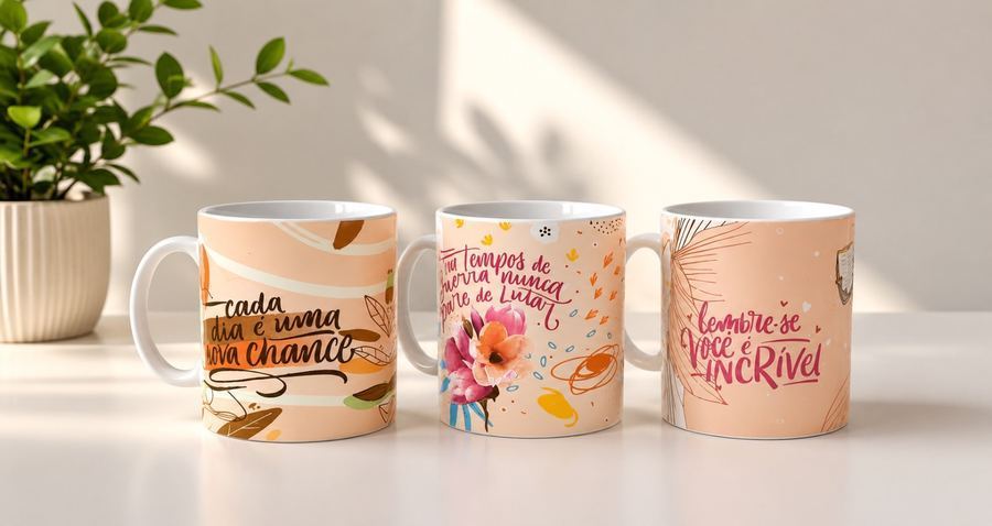 Canecas Porcelana Motivacionais 325ml - Coleção Força Feminina