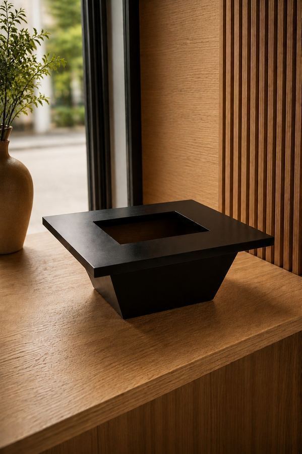 Cachepô Quadrado Preto Fosco | Vaso Decorativo Borda Flutuante MDF | Design Geométrico |