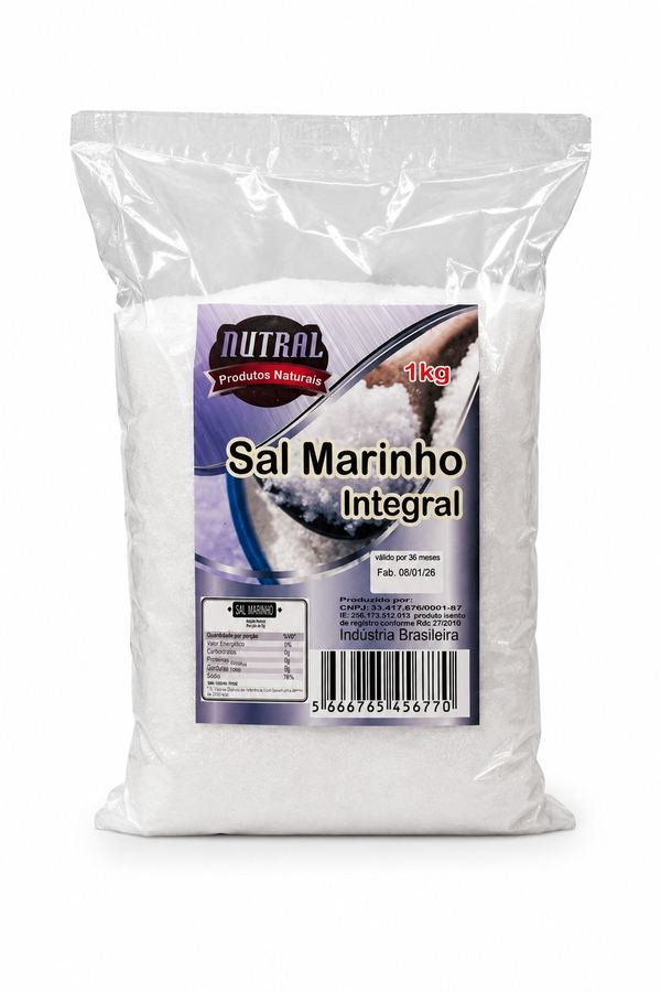 Sal Marinho Integral Nutral 1kg  Mais Minerais e Menos Processamento