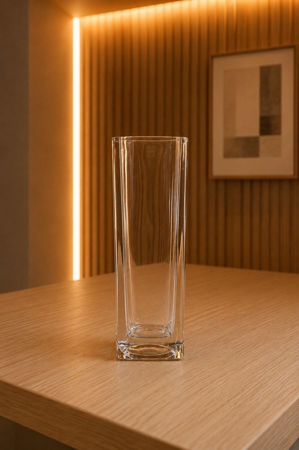Vaso de Vidro Quadrado Alto | Vaso Reto Transparente G | Design Moderno Minimalista |
