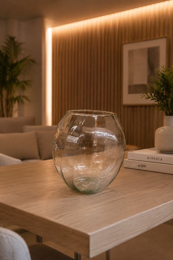 Vaso Bola de Vidro Transparente G | Aquário Decorativo Redondo | Centro de Mesa Moderno |
