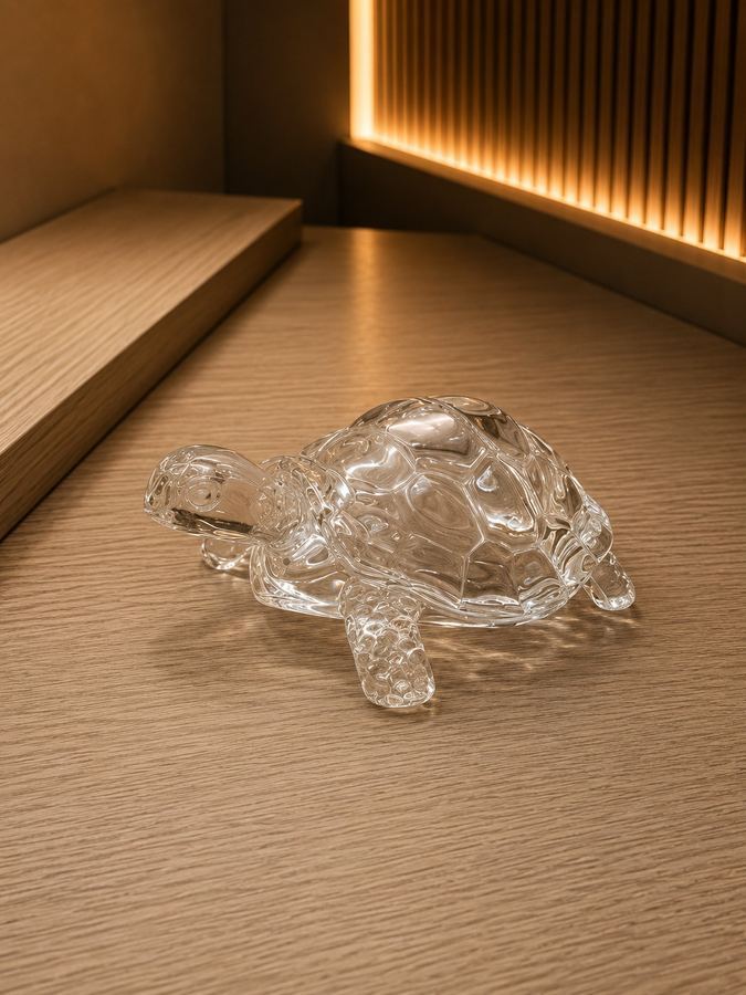 Tartaruga de Vidro Cristal | Escultura Decorativa Lapidada | Amuleto Feng Shui para Estante |