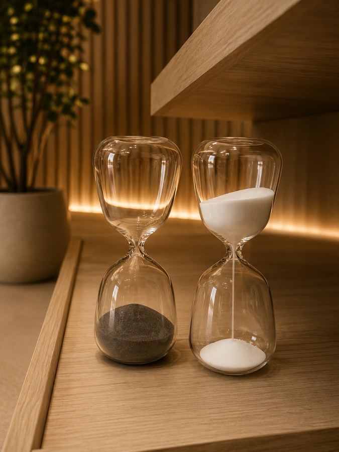Ampulheta Decorativa Vidro | Areia Preta e Branca | Objeto Decorativo Minimalista 5 Minutos |