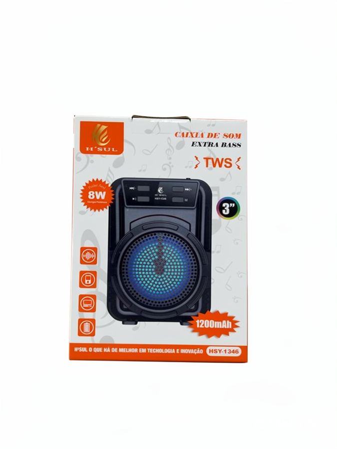 Mini Caixa de Som Bluetooth H'Sul 8W Portátil com LED e TWS - HSY-1346