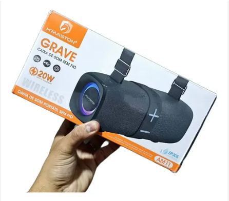 "Caixa de Som H'Maston AM11 20W Bluetooth 5.2 Hi-Res Audio LED RGB TWS Portátil com Alça"