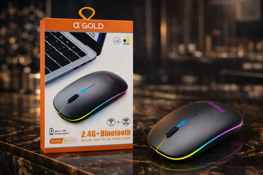 Mouse A'gold Ms-03a Ergonômico 2.4g + Bluetooth Recarregável