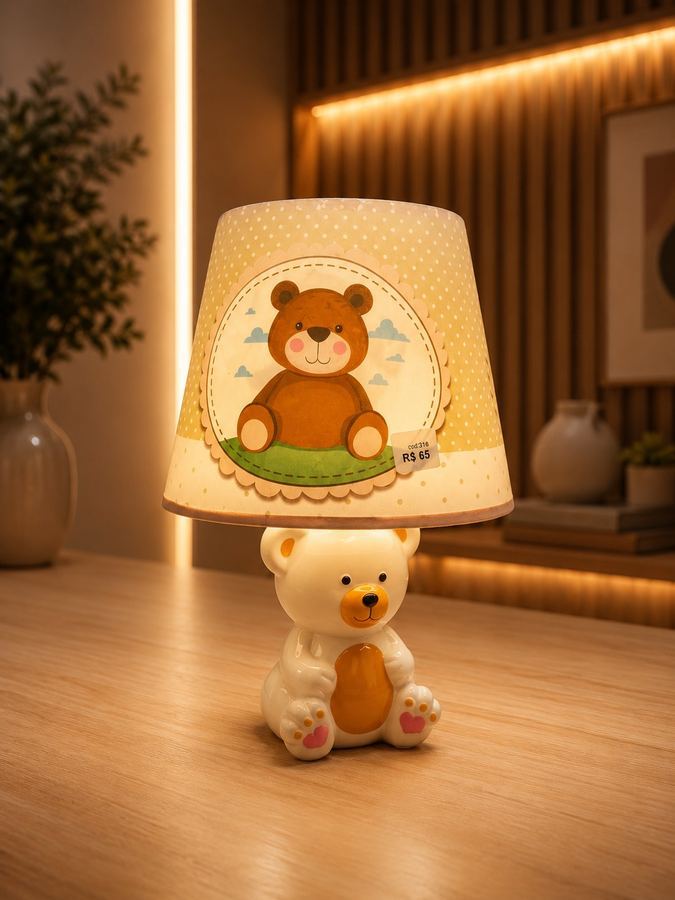 Abajur Infantil Ursinho Cerâmica | Luminária de Mesa Quarto de Bebê | Decoração Chá de Bebê Menino |