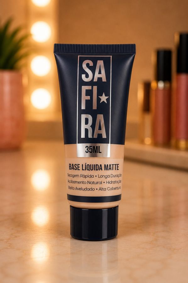 Base Líquida Matte Safira 35ml – Alta Cobertura e Efeito Aveludado