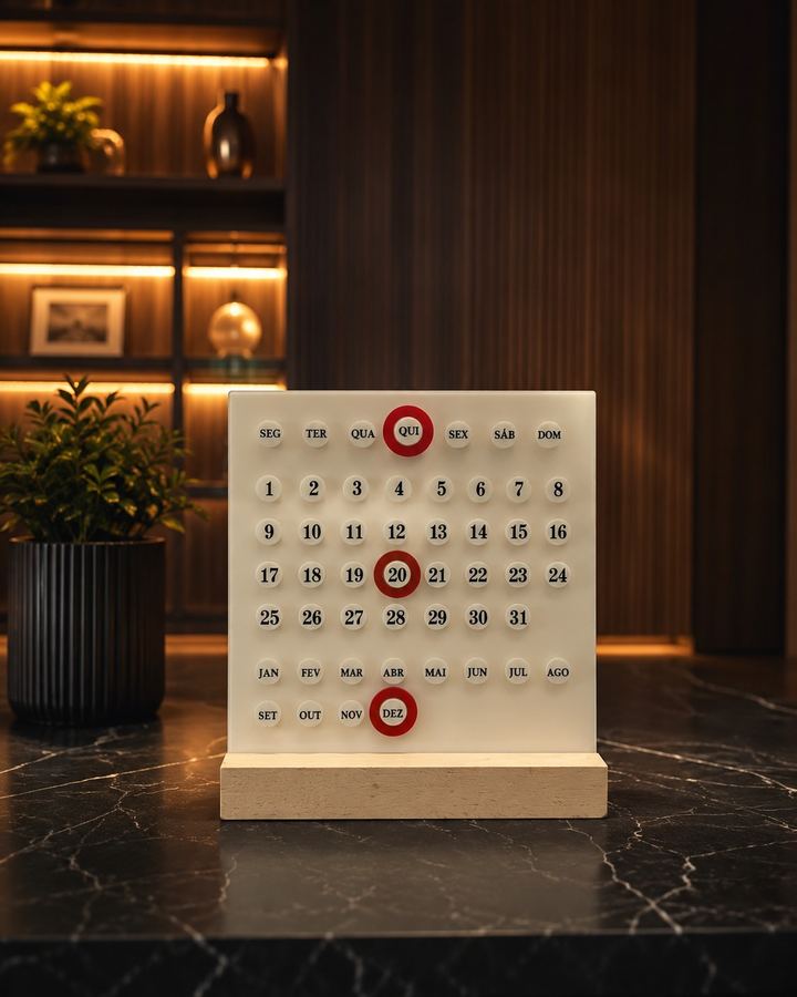 Calendário Permanente Interativo Minimalista em Acrílico