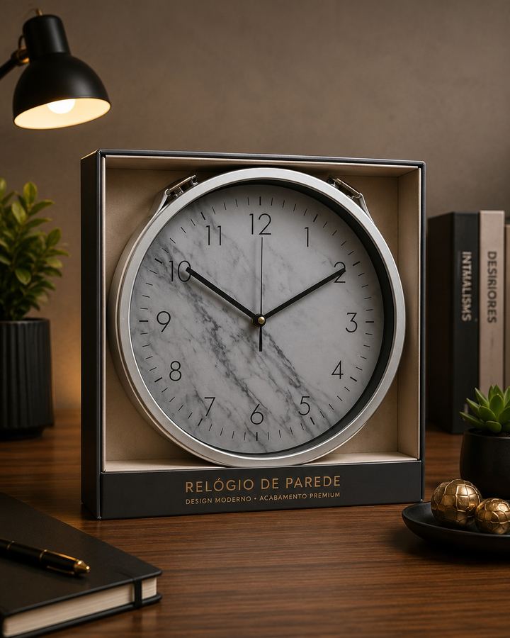 Relógio de Parede Premium Textura Mármore