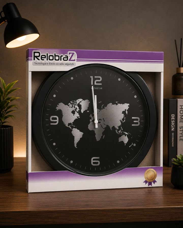 Relógio de Parede Premium Mapa-Múndi Relobraz