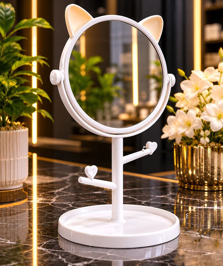 Espelho de Mesa Cat Premium com Porta-Acessórios