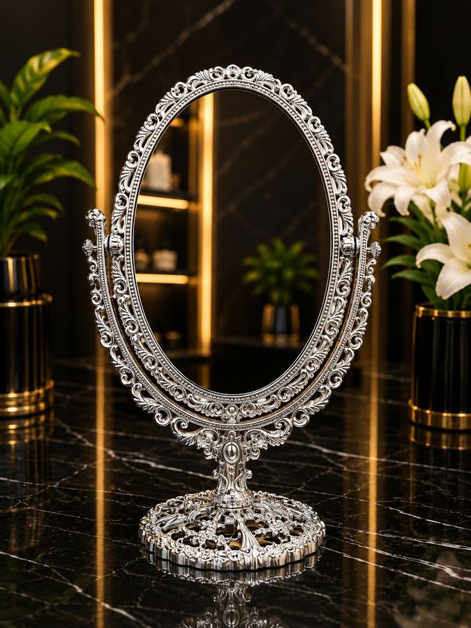Espelho de Mesa Vintage Oval (Prata)