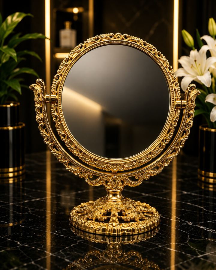Espelho de Mesa Vintage Redondo (Dourado)