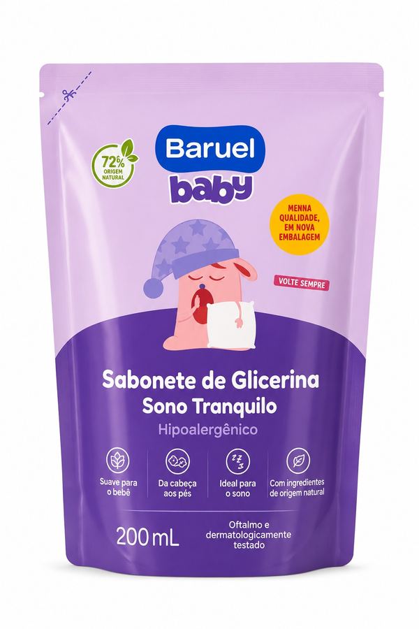 Refil Sabonete Líquido Baruel Baby Sono Tranquilo 210mL - Glicerina Hipoalergênico