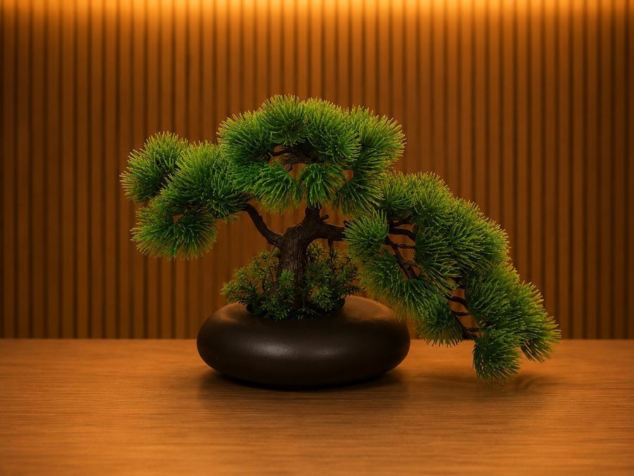 Árvore Bonsai Artificial Decorativo Pinheiro Japonês Base Redonda 30cm