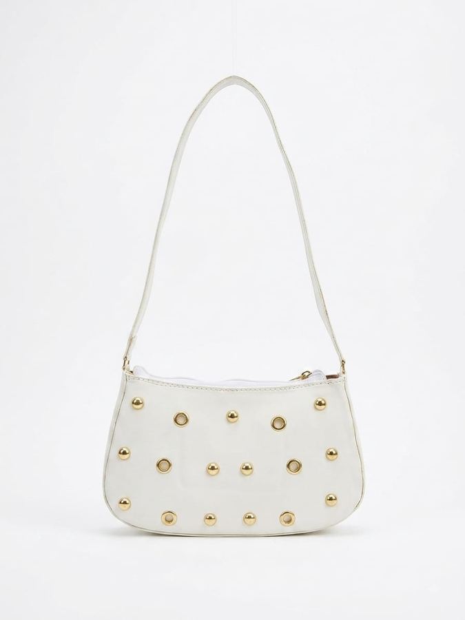 Bolsa Feminina Off-White com Ilhós Dourados