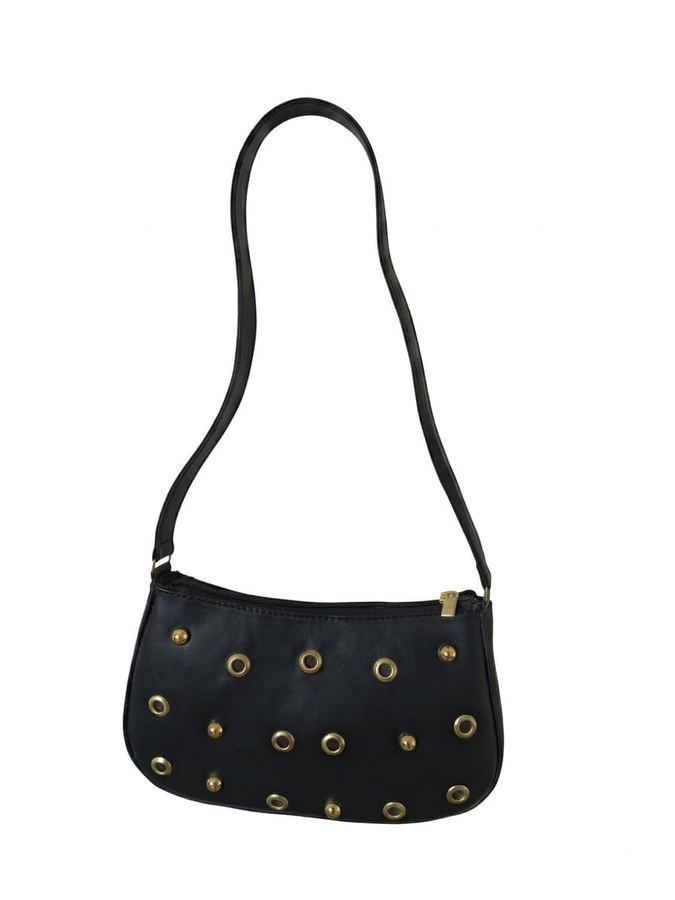 Bolsa Feminina Preta com Ilhós Dourados