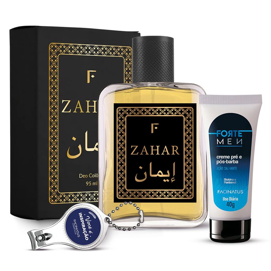 KIT ZAHAR (COLONIA + CREME PRÉ E PÓS BARBA+ CHAVEIRO 3 EM 1)