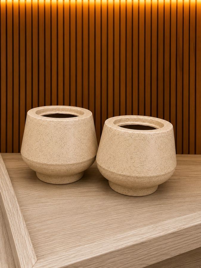 Cachepô de Cimento Diamante P | Vaso Decorativo Textura Granilite Areia | Estilo Japandi Moderno |