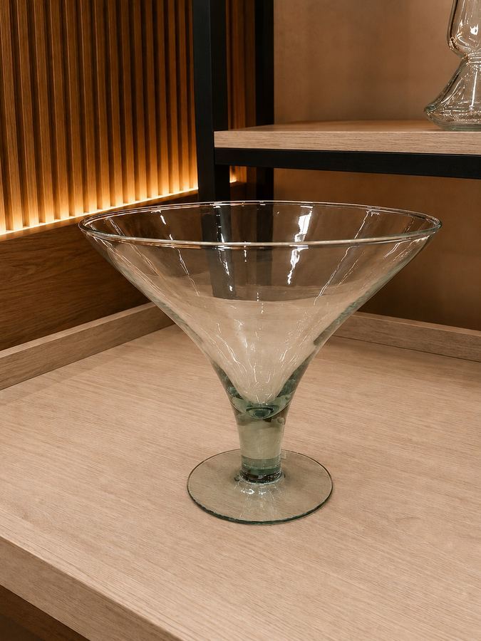 Vaso Taça de Vidro Grande | Centro de Mesa Martini Cristal | Bowl Decorativo com Pé |