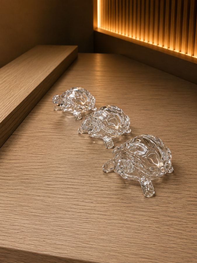Tartaruga de Vidro Cristal P | Escultura Decorativa Lapidada | Amuleto da Sorte Feng Shui |