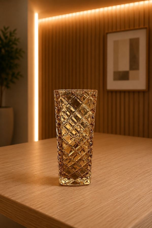 Vaso de Vidro Bico de Jaca Âmbar | Vaso Alto Texturizado Transparente | Decor Luxo |