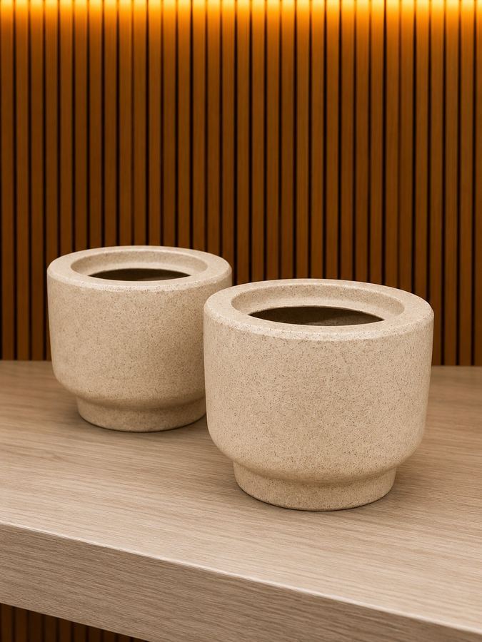 Cachepô de Cimento Areia P | Vaso Decorativo Textura Pedra | Estilo Japandi Mínimo |