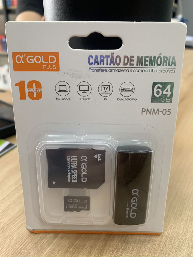 Cartão de Memória MicroSD 64GB Alpha Gold Plus Classe 10 com Adaptador SD